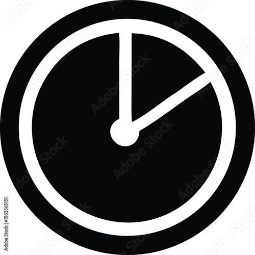 Minimalist black and white icon representing a clock face with two simple hands indicating a specific time