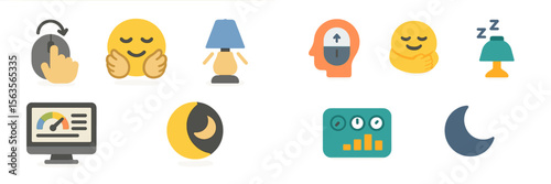 Collection of colorful icons representing various concepts related to mindfulness and relaxation techniques