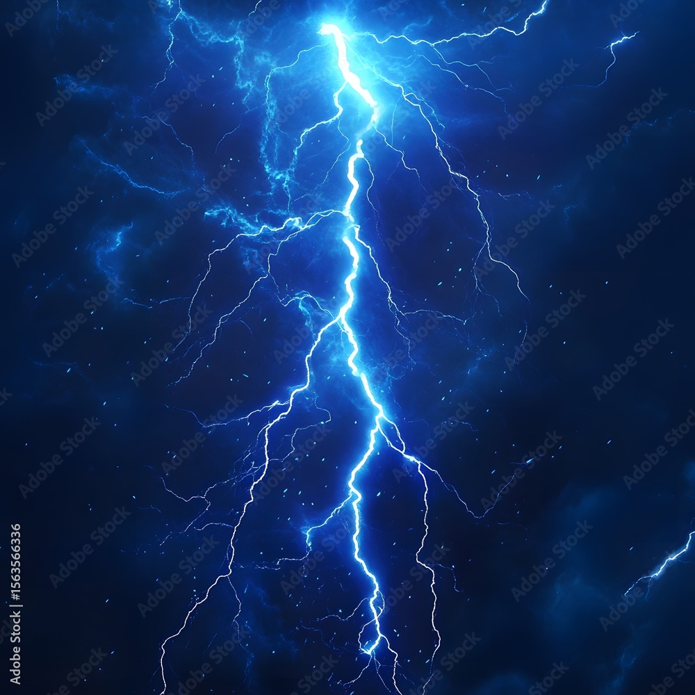 Fototapeta premium Dramatic blue lightning bolt in stormy night sky