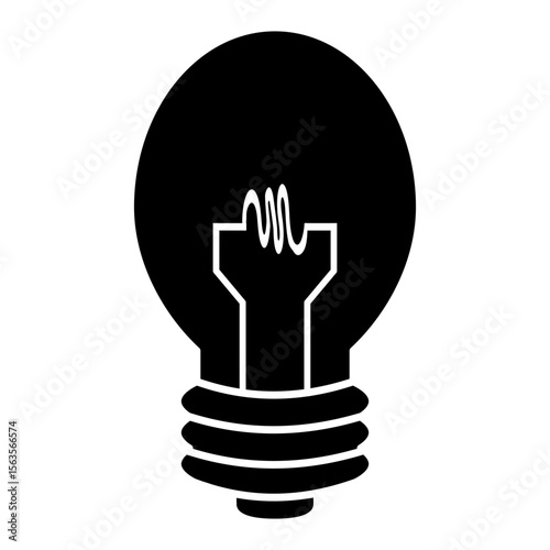 Solid bulb icon with filament symbolizes electricity energy, creative light and modern power design.