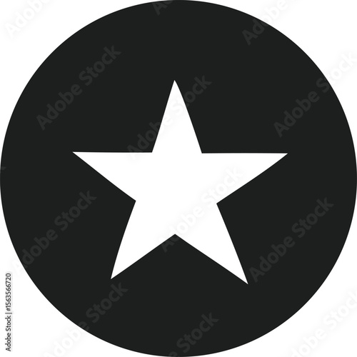 A stark white five pointed star is prominently displayed against a textured dark gray circular background