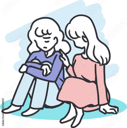 Emotional Moment Comfort Between Friends Cartoon. The supportive gesture and empathetic expression capture the essence of caring friendship, emotional healing, and mental health awareness
