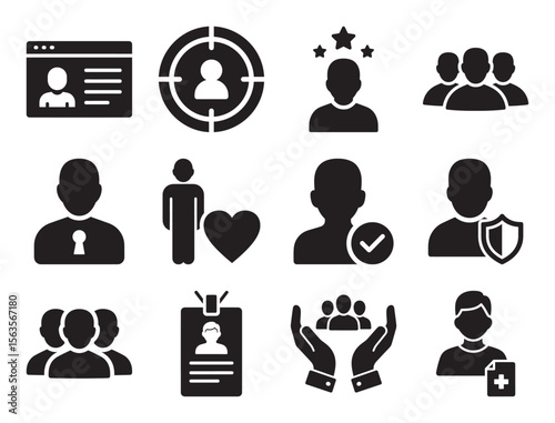 User avatars and profiles glyph icon set for people and community showing different person representations for social network and online identity symbols
