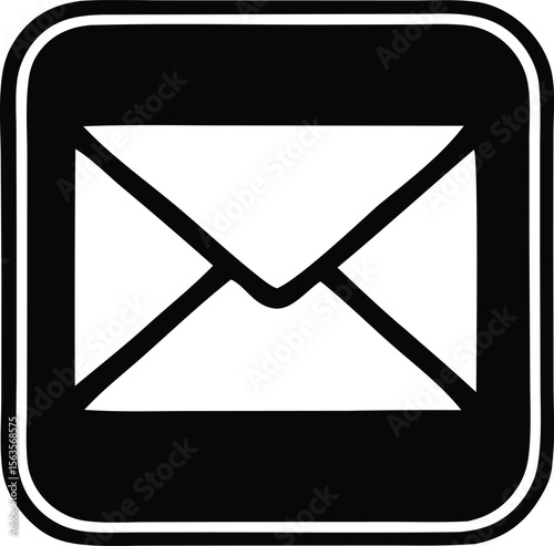 Simple black and white icon of an envelope symbol representing mail communication and messaging services