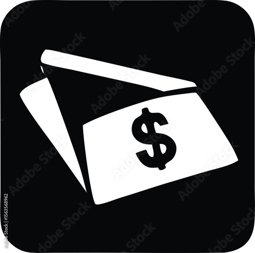 Simple white dollar sign icon on a black background representing money finance and wealth in a minimalist design