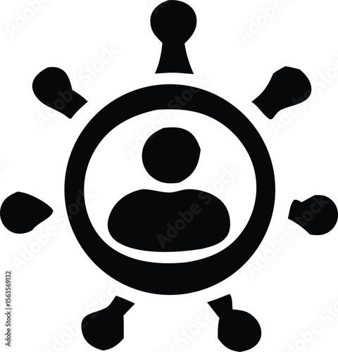 Centralized individual surrounded by radiating connections symbolizing network or influence
