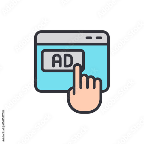 Hand Cursor Clicking An Advertisement Button In A Web Browser