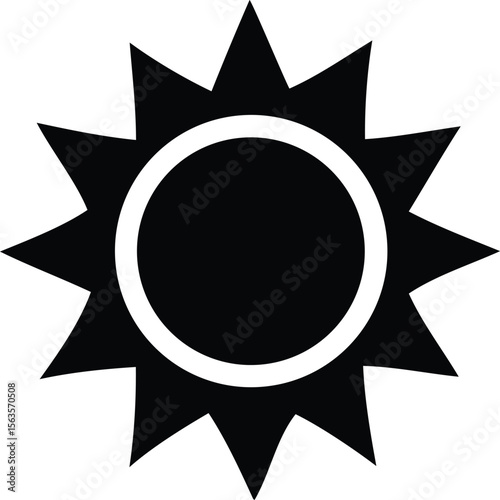 Stylized black sun icon with a white ring around a solid black circle and sharp points radiating outwards