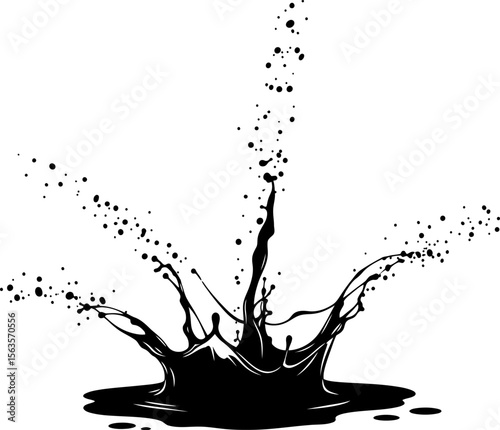 Dynamic Black Ink Splash Crown Shape Explosive Liquid Motion Abstract Art