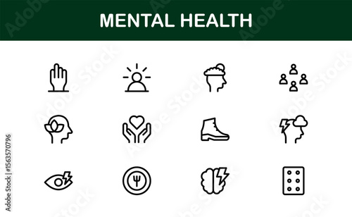 Vector Icon Collection for Mental Health Including Counseling, Mind Care, Emotional Support, and Wellness