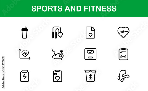 Sports Fitness Line Icon Collection – Unique, Clean, and Stylish Vector Symbols Representing Exercise, Health, Training, and Physical Performance