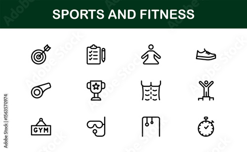 Sports Fitness Line Icon Collection – Unique, Clean, and Stylish Vector Symbols Representing Exercise, Health, Training, and Physical Performance