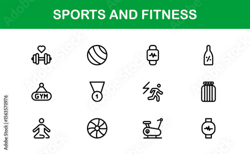 Sports Fitness Line Icon Collection – Unique, Clean, and Stylish Vector Symbols Representing Exercise, Health, Training, and Physical Performance