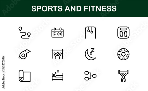 Sports Fitness Line Icon Collection – Unique, Clean, and Stylish Vector Symbols Representing Exercise, Health, Training, and Physical Performance