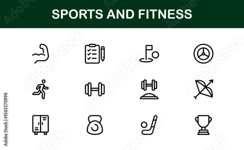 Sports Fitness Line Icon Collection – Unique, Clean, and Stylish Vector Symbols Representing Exercise, Health, Training, and Physical Performance