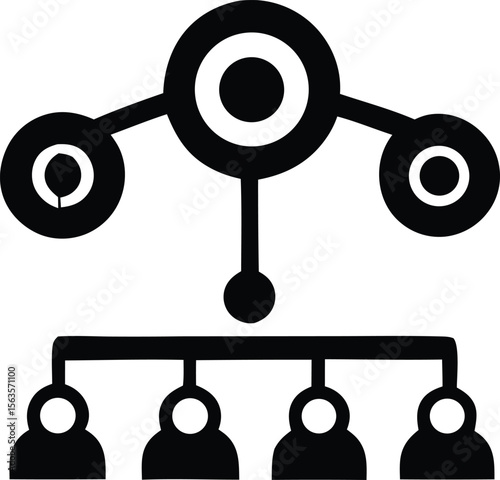Abstract representation of a hierarchical organizational structure with a central node connected to subordinate elements and a base level of individuals