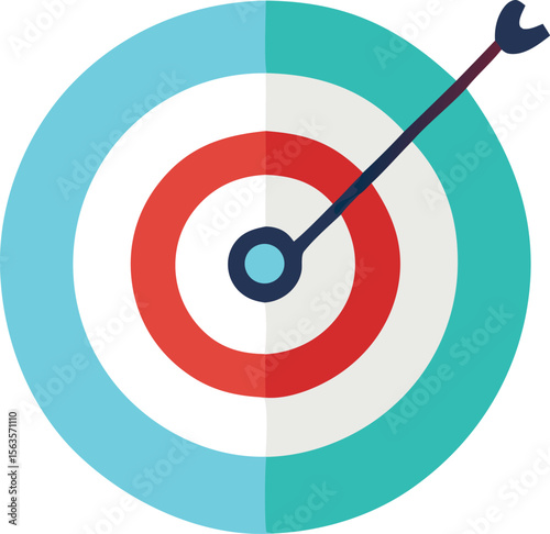 A stylized archery target with a single arrow successfully hitting the bullseye symbolizing achievement and precision