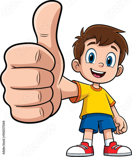 Happy Young Boy Gives Thumbs Up Showing Approval and Great Excitement