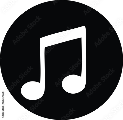 Simple black circle icon featuring a white eighth note symbol representing music and sound