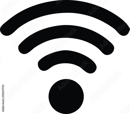A minimalist black and white representation of the universal wi fi symbol indicating wireless connectivity and network access