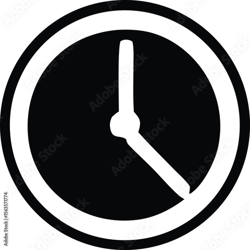 Simple black and white clock icon with hour and minute hands indicating approximately 4 10