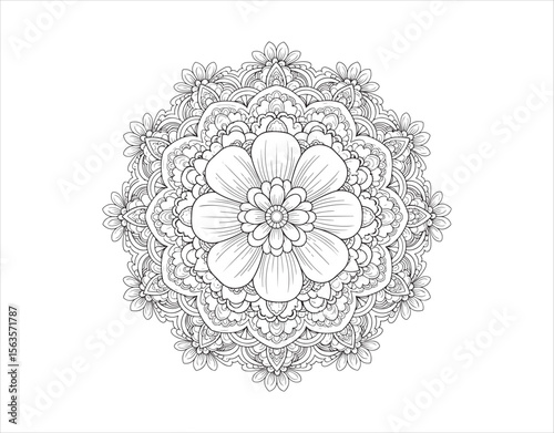 Ethnic mandala design blending Indian, Arabic, and Ottoman motifs in a coloring-friendly format.

