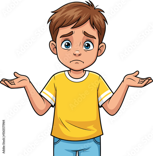 Young Boy With Confused Expression Shrugging His Shoulders With Open Hands