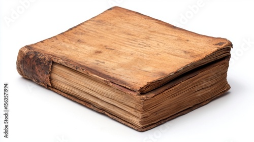 Aged Leather Bound Book on White Background