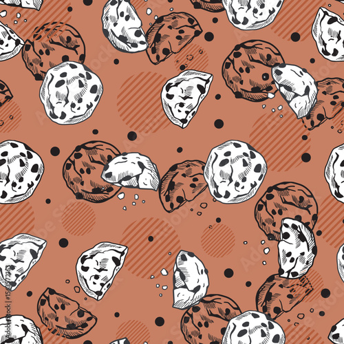 Chocolate Chip Cookie Snack Treats Pattern Art can be use for background and apparel design
