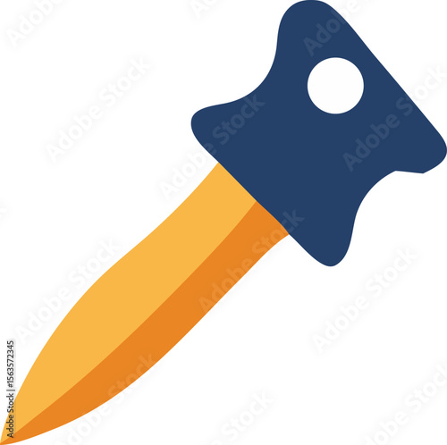 Stylized illustration of a pointed object with a dark blue handle and a textured golden yellow blade against a white background