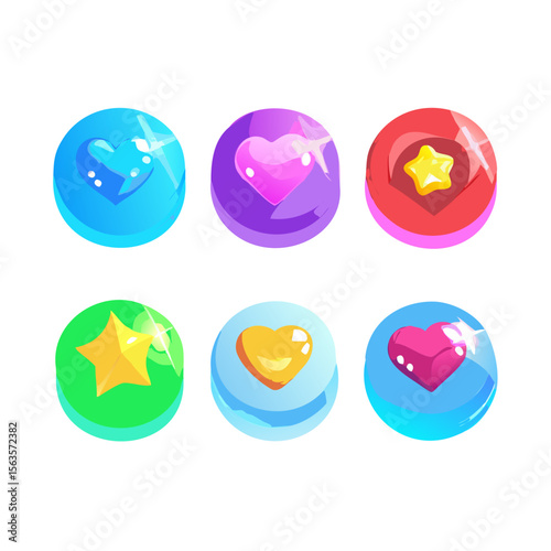 Game Power-Up Icons – Stars, Shields, Boosters, Hearts, and Energy Orbs”
