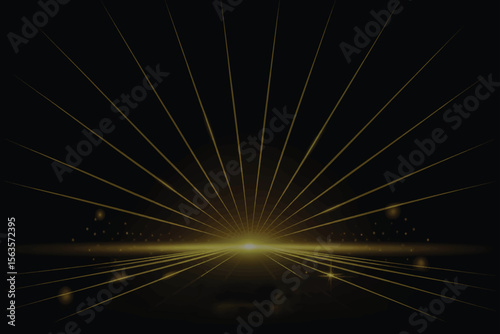 A luxurious dark black background with golden radiating light beams creating a sunburst effect from the center 