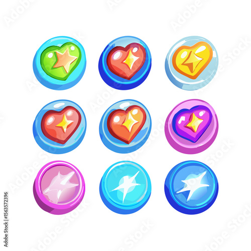 Game Power-Up Icons – Stars, Shields, Boosters, Hearts, and Energy Orbs”