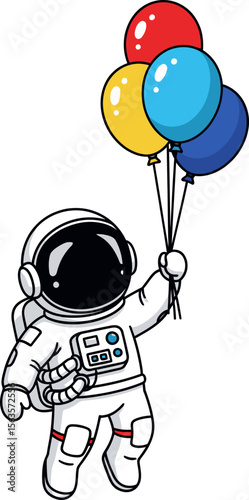 Astronaut Floating in Space Holding a Bunch of Colorful Balloons