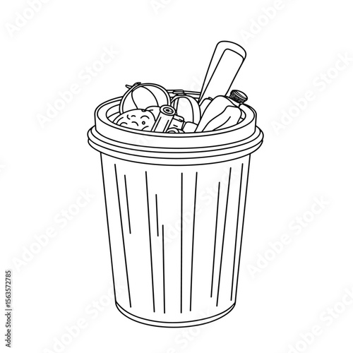 vector trash can black line on white background .Generative AI