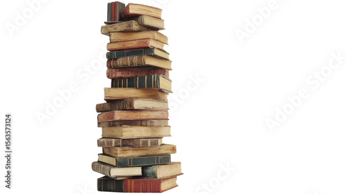 Old books tower gracefully, showcasing the beauty of worn covers and the rich stories they hold, a tribute to literary history in a quiet space on transparent background