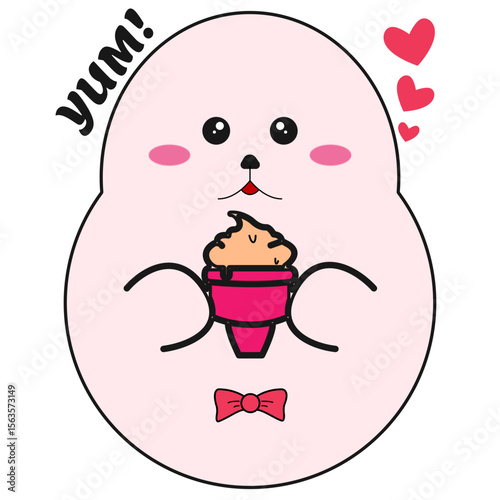cute bubble seal with her ice cream illustration