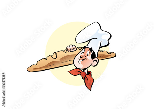 Baker holding a baguette over his shoulder