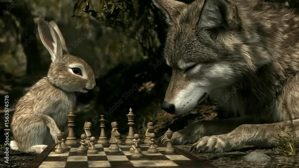 Woodland creatures playing chess
