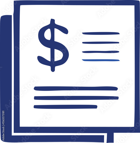 Stylized illustration of a document with a prominent dollar sign and horizontal lines representing text or data