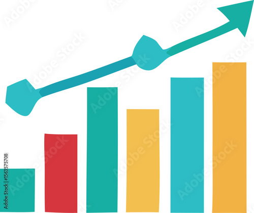 Stylized bar graph with an upward trending arrow indicating growth and positive financial performance