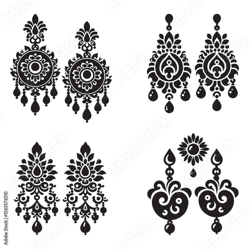 Minimal icon of Krishna’s earrings traditional Indian jewelry silhouette style vector on pure white background