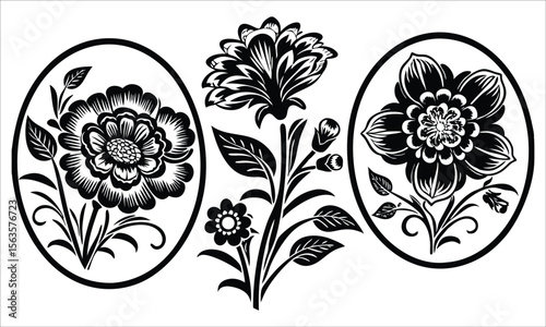 Black floral ornamental design decorative white