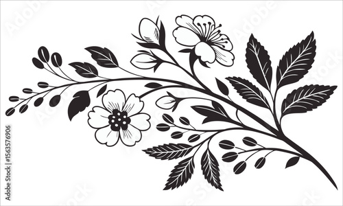 Floral branch with blossoms and leaves leaf nature