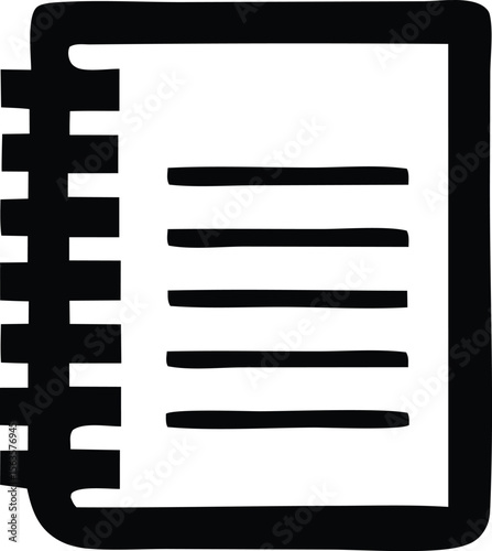 Simple black and white icon of a spiral bound notebook with lined pages representing writing notes or journaling
