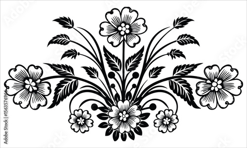 Ornate floral arrangement with leaves and buds decorative