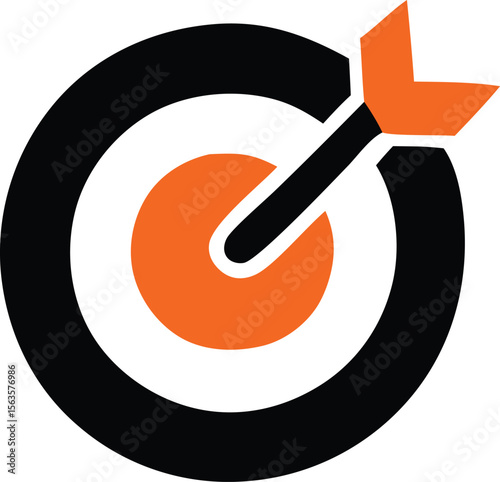 A stylized target with an orange bullseye and a black arrow hitting the center bullseye