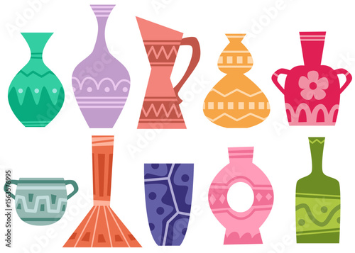 Folk Art Inspired Flower Vases – Vector Elements Pack