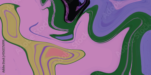Abstract fluid art composition with swirling colors of pink green yellow and purple creating an artistic marble effect suitable for backgrounds and creative designs.