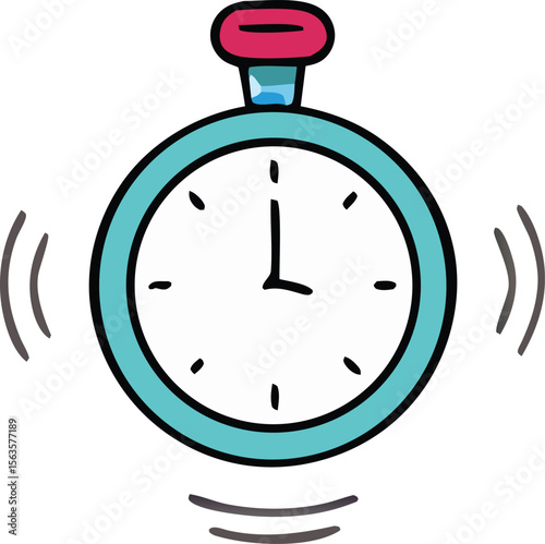 Cartoon alarm clock ringing with a red button and blue accents indicating urgency or a wake up call